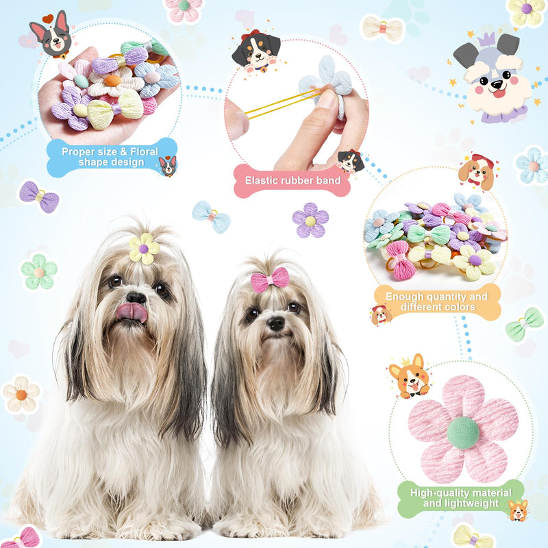 24Pcs Cute Flower Dog Hair Bows with Rubber Bands Small Dog Hair Bows Handmade Puppy Dog Grooming Bows for Dogs Girls for Holiday Spring Easter Dog Puppy Yorkie Pet Hair Accessories - BeesActive Australia