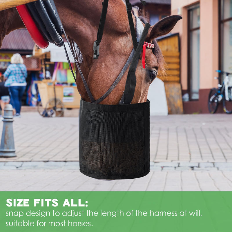 3 Pcs Horse Feed Bag Heavy Duty Mesh Horse Feeder Breathable Grain Bag Mesh Horse Feed Bucket with Adjustable Strap and Waterproof Bottom, Black, 3 Size - BeesActive Australia