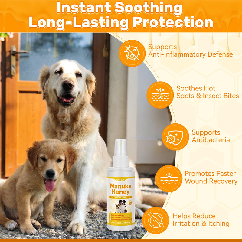 Manuka Honey for Dogs, Hot Spot & Wound Care Spray, Promotes Wound Healing, Soothes Itching & Inflammation, Natural Skin Care Spray for Dog, Safe, Easy to Use, 3.38 oz Bottle