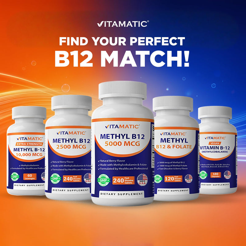 Vitamatic Vitamin B12 1000 mcg Fast Dissolve Tablets – Natural Berry Flavor – 365 Tablets per Bottle - 2 Bottles – Supports Energy Metabolism & Nervous System Health