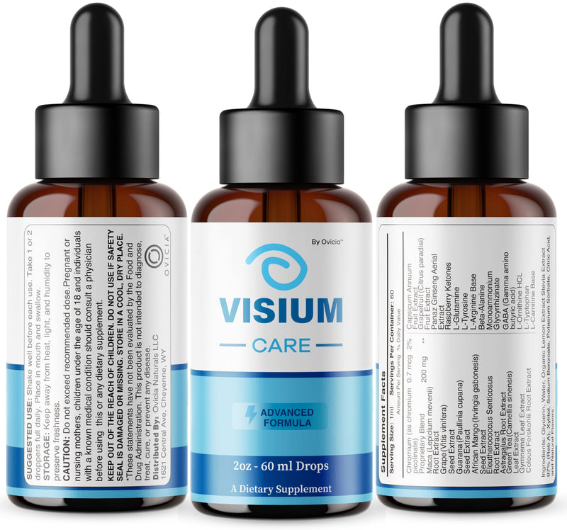 Visium Care Drops - Official VisiumCare Oral Liquid Drops Advanced Premium Formula Maximum Strength, All Natural Ingredients Vitamins for Overall Health & Wellness, 1 Bottle for 1 Month