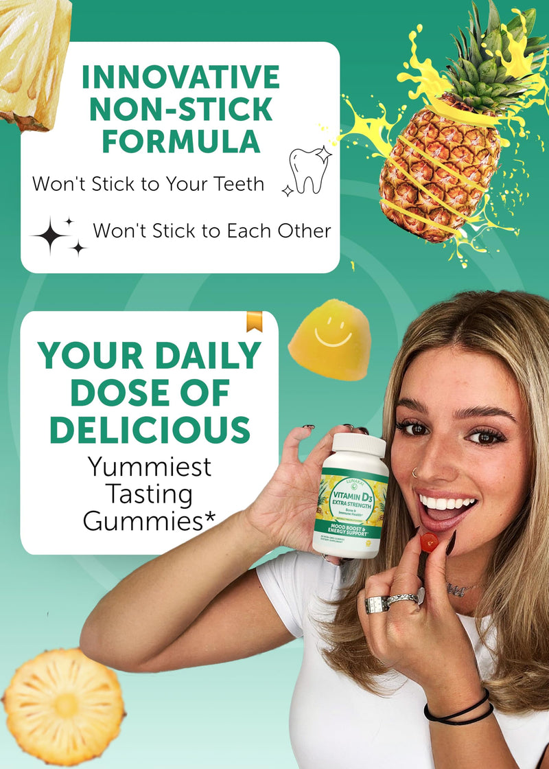 Lunakai USA Made Vitamin D3 Gummies 2000 IU, 60ct | Non-GMO Bone, Immune & Energy Support - Vitamin D Gummies for Women & Men - Tasty, Non-Sticky Daily Supplement 60 Count (Pack of 1)