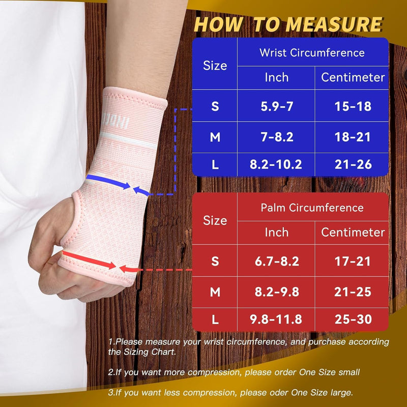 INDEEMAX Copper Wrist Compression Sleeve 1 Pair, Comfortable Hand Brace Support for Arthritis, Tendonitis, Sprains, Workout, Carpal Tunnel - Left & Right - Women and Men (Pink, L) Pink