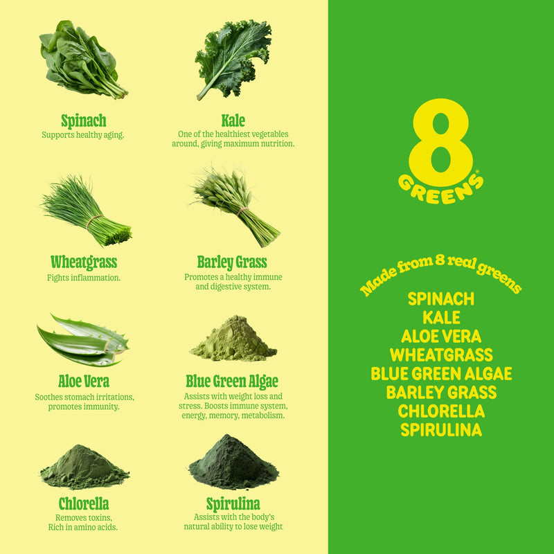 8G 8Greens Supergreens Effervescent Tablets, Lemon Lime, 10 Servings | Boosts Metabolism, Immunity & Focus; Contains Aloe vera, spirulina & chlorella; Vitamins C, B6, B12 & folate; Doctor-Backed