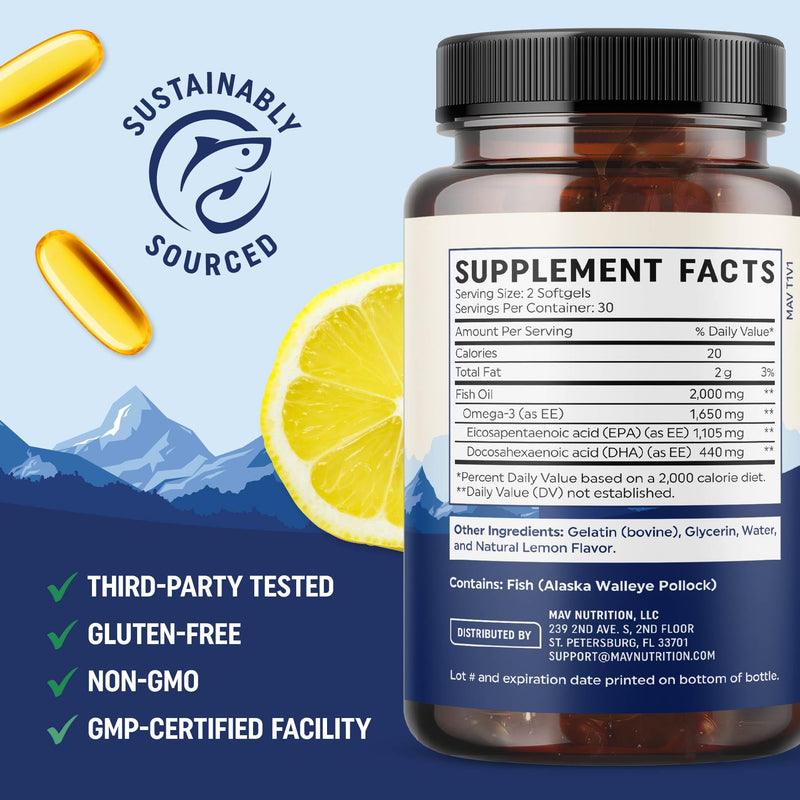EPA Ultra 1,105MG | Heart Health & Cellular Function Support | Omega 3 Fish Oil | 1,650MG Total Omega-3 Fatty Acids | High Strength EPA Supplement | Sustainably Sourced & Gluten-Free | 60 Ct. - BeesActive Australia