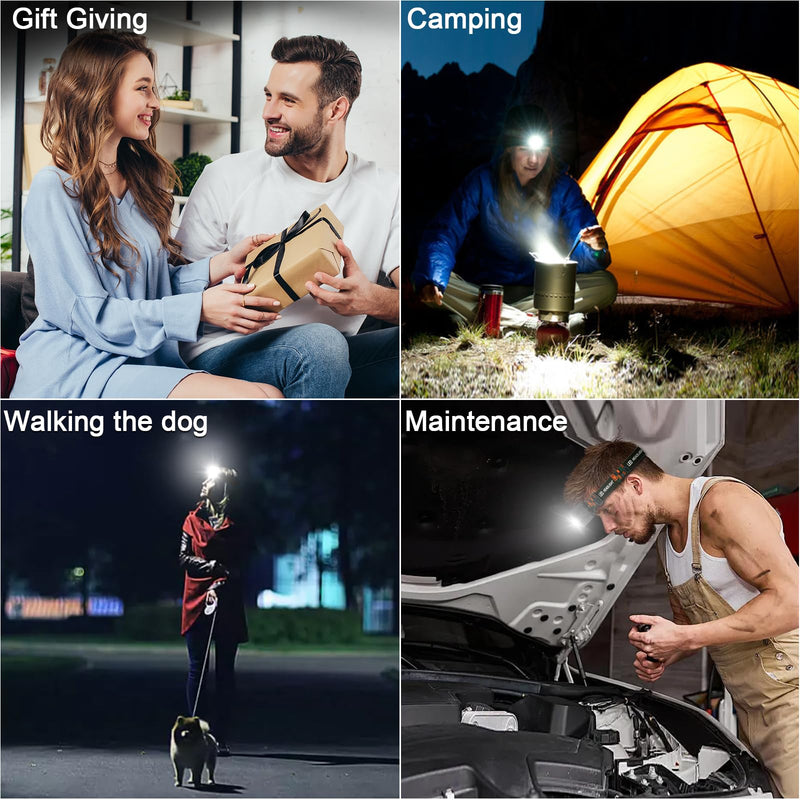Rechargeable Headlamp Flashlight, 8 LED 2500LM Ultra-Light Bright Headlight with Motion Sensor, Waterproof Lightweight Head Lamp for Adult Kid, 2-Pack Headlamps for Outdoor Camping Running Fishing Orange - BeesActive Australia
