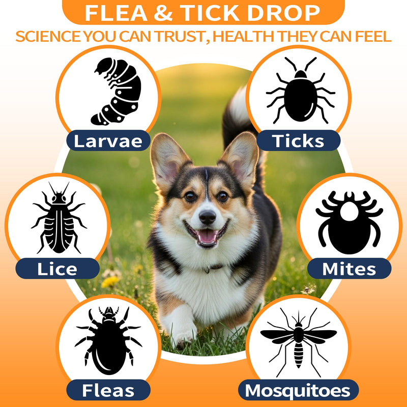 Flea and Tick Prevention for Dogs, Pets Oral Natural Supplement Drops with Multivitamin Care for All Breeds