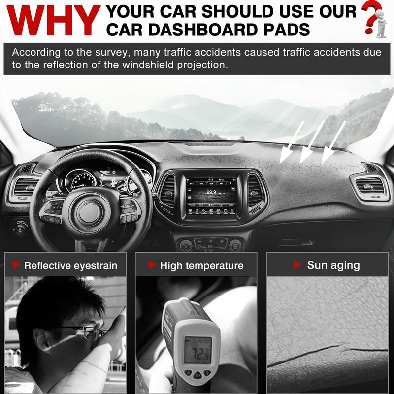Autorder Dashboard Cover Mat for Jeep Compass 2017-2020 2021 Accessories Dash Cover Upgrade Flannel Dash Mat Sunshade Glare UV Rays Protector 2017-2021 Jeep Compass
