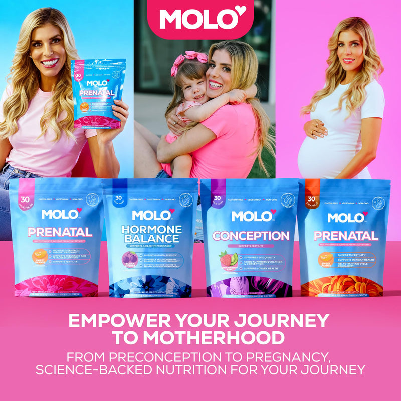 MOLO Prenatal Multi-Vitamin Drink Mix for Women – Packed with Essential Vitamins & Antioxidants, Methylfolate, & Iron – 30 Stick Packs Strawberry Kiwi Flavor – Vegetarian, Gluten-Free & Non-GMO