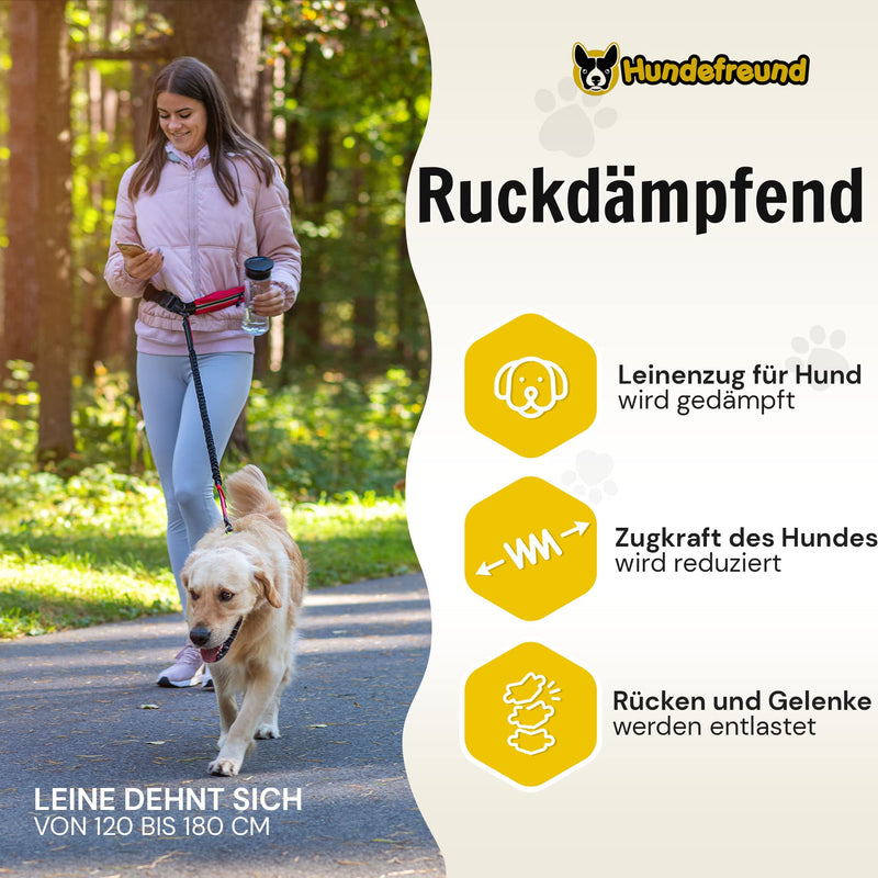 Dog friend jogging leash with waist belt red | Running leash, elastic, shock-absorbing, reflective for medium and large dogs up to 70 kg Free your hands for jogging, running, cycling, hiking - BeesActive Australia