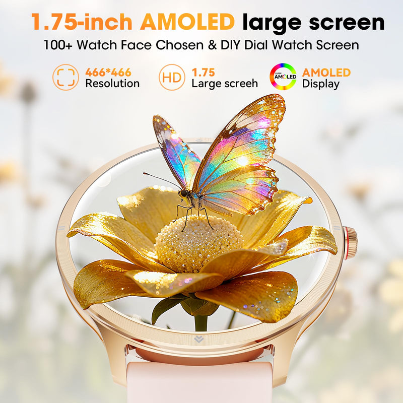 Smart Watch, 1.75" AMOLED Smartwatch for Men Women(Answer/Make Call), Fitness Activity Tracker Heart Rate/Sleep Monitor/Pedometer, IP68 Waterproof, 100+ Sport Modes Smart Watches for Android iPhone Pink - BeesActive Australia