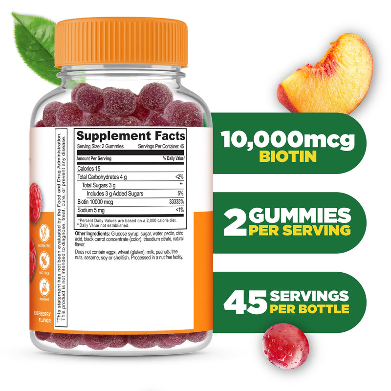 Lifeable Teens Biotin 10000mcg Gummies | Vitamin B7 | Vegan Biotin Supplement | Great Tasting Biotin Gummies for Hair Growth, Healthy Skin and Nails | Biotin Vitamins for Teens | 90 Gummies