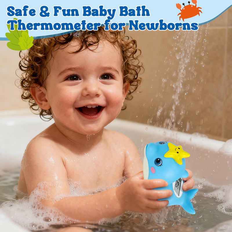 Baby Bath Thermometer, Dolphin Floating Bath Thermometer Baby for Newborns, Waterproof Bath Temperature Monitor with Hot & Cold Safety Alert, Water Temperature Monitor for Baby Lovely Whale - BeesActive Australia