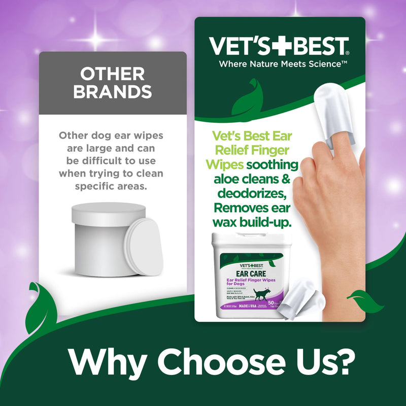 Vet's Best Ear Relief Finger Wipes | Ear Cleansing Finger Wipes for Dogs | Sooths & Deodorizes | 50 Disposable Wipes - BeesActive Australia