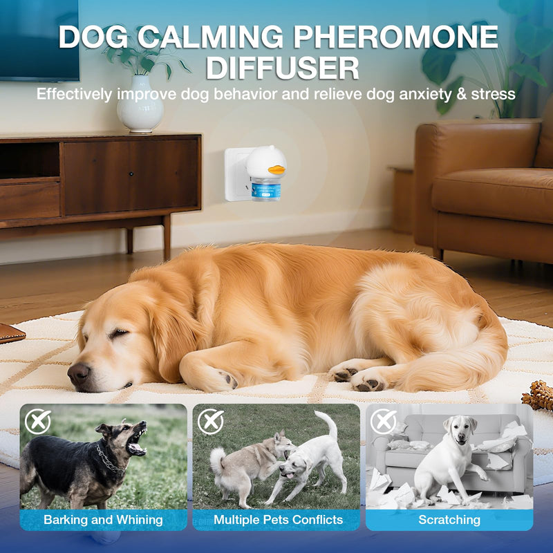 Dog Calming Pheromones Diffuser 6 in 1 Kit Appeasing Pheromone Diffuser to Calm (2 Plug in+4 Pack 48ml Refill) for Anxiety Relief Reduce Aggression Fighting Barking Stress 120 Day Supply(Tasteless)