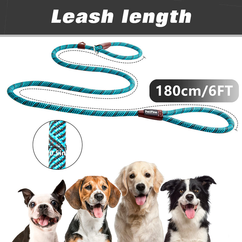 PetiFine Slip Lead Dog Leash,6FT x 1/2" Reflective Durable Dog Training Leash, Heavy Duty Adjustable Nylon Dog Rope Leash Slip Leash for Small Medium Large Dogs (Blue) Blue 1/2" x 6 FT - BeesActive Australia