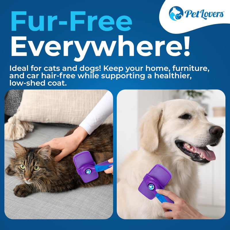 PetLovers EzSlicker Self-Cleaning Brush - Dog Brush for Shedding, Gentle Slicker Brush for Cats, Tangle-Free Grooming Comb with Soft Bristles & Ergonomic Handle for Stress-Free Grooming - BeesActive Australia
