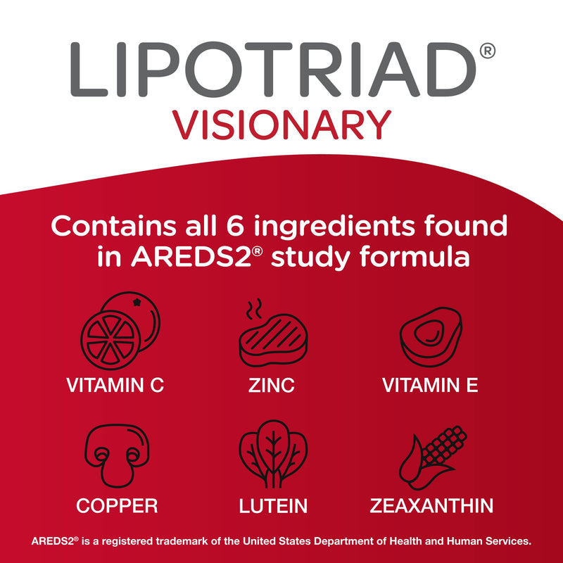 Lipotriad Visionary Eye Vitamins, 90 Capsules, 90-Day Supply | Lutein and Zeaxanthin Supplements with Other AREDS2 Ingredients for Age-Related Vision Support