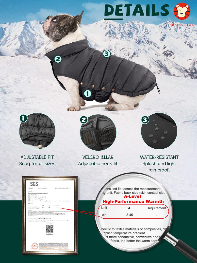 SPACE LION Dog Puffer Jacket, Down Dog Winter Coat, Waterproof, Windproof, Lightweight Dog Jacket, Adjustable Fit Dog Coat for Small, Medium, and Large Dogs(Black,M) Black - BeesActive Australia