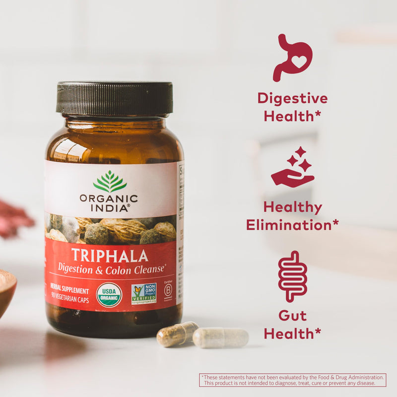 Organic India Triphala Capsules Organic - Herbal Supplement with Amla, Bibhitaki, Haritaki, Digestion & Colon Support, Immune System Support, Adaptogen, Vegan, USDA Certified Organic - 180 Capsules 180 Count (Pack of 1) - BeesActive Australia