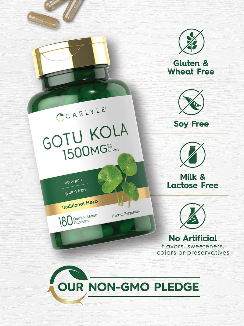 Carlyle Gotu Kola Capsules 1500mg | 180 Count | Non-GMO, Gluten Free | Traditional Herb Extract - BeesActive Australia