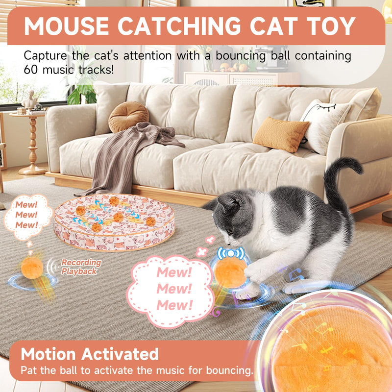 Interactive Cat Toys Ball, Fast Moving in Pouch, Motion Activated Moving Ball Hide and Seek Game, Music, Recording Cat Toy Jumping Ball for Indoor Cat Chase Exercise, 28 Inch Play Mat - BeesActive Australia