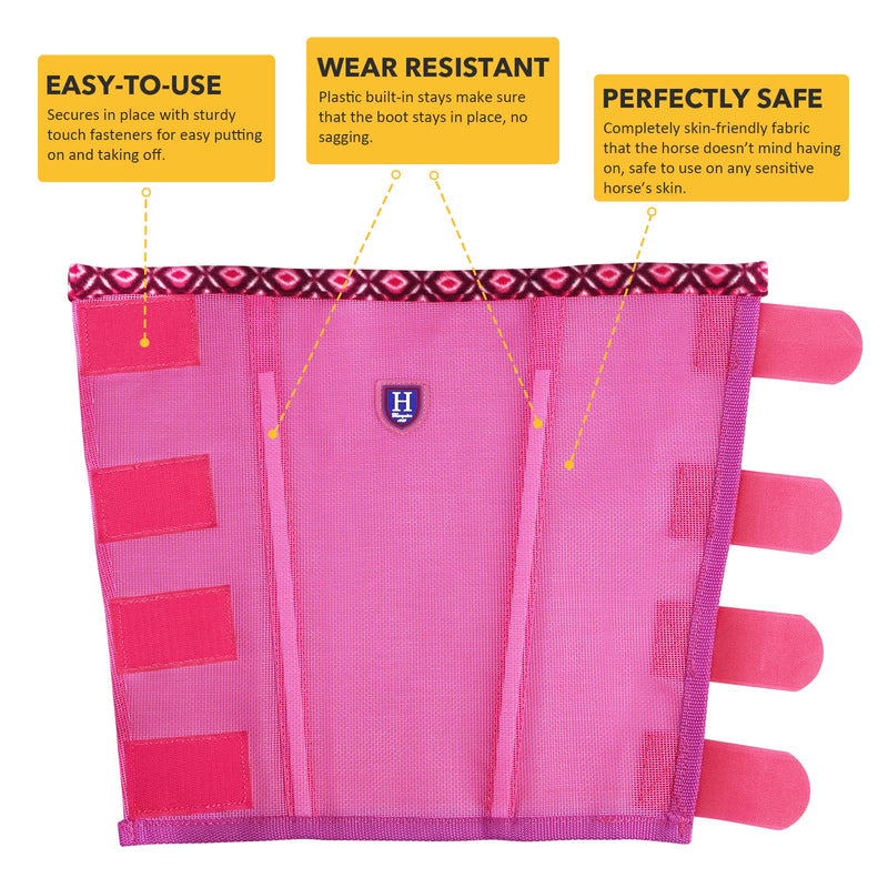 Fine Mesh Fly Boots Loose Fitting & Non-Slip Horse Fly Leggings Fleece Air Flow (Set of 4) Hot Fuchsia Mini - BeesActive Australia