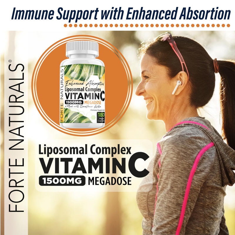 High Dose Vitamin C 1500mg Liposomal C Complex Supplement with Sunflower Lecithin Capsules Supplements Clogged Milk Sunflower Lecithin 180 Capsules Celebration Vitamins