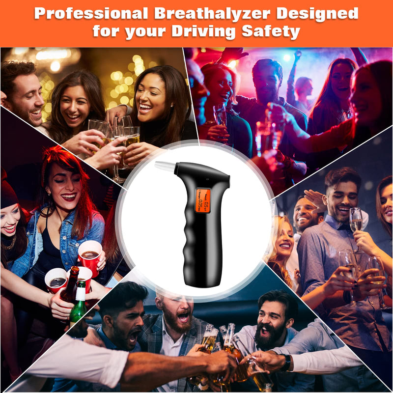 Professional-Grade Accuracy Breathalyzer, Portable Alcohol Tester, Professional-Grade Accuracy Breathalyzer with LCD Digital Display for Personal, Home or Party Use with 10 Mouthpieces Black - BeesActive Australia