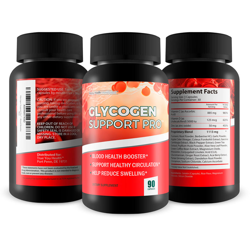 Glycogen Support Pro - Our Best Pancreas Support Antioxidant Blood Health Blood Circulation Supplements - Blood Supplement W/Magnesium Turmeric Vitamin D Vitamin C D Zinc Blood Balance Blood Booster