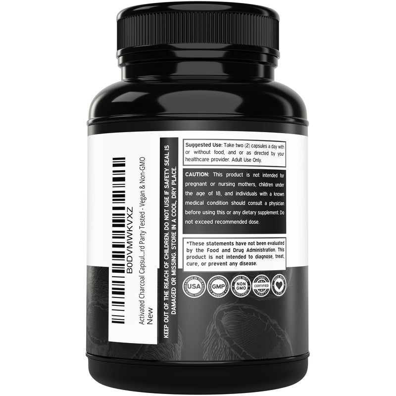 Organic Activated Charcoal Pills (120 Capsules) Activated Charcoal Derived From Coconut Shells Support Bloating & Detox 520mg Per Serving for Women & Men - Third Party Tested - Non GMO & USA Made - BeesActive Australia