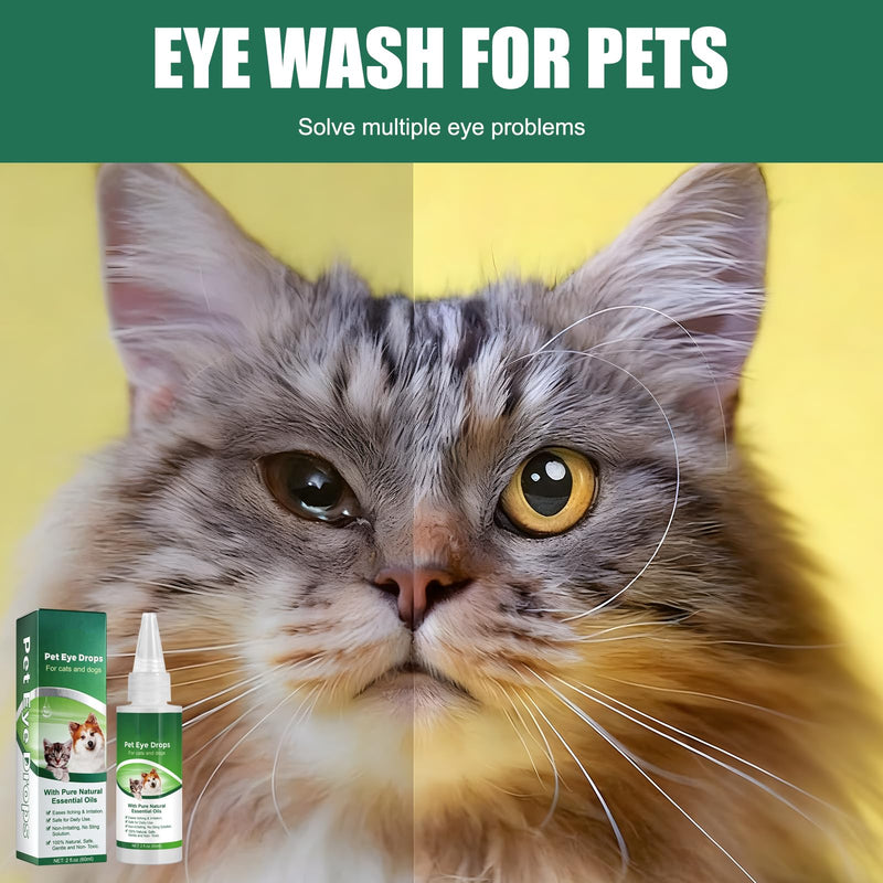2 Pcs Dog Eye Drops with Cotton Swabs, Gentle Pet Eyes Care Solution for Relieving Eyes Itching & Irritation, Safe for Daily Use (60ml x 2)