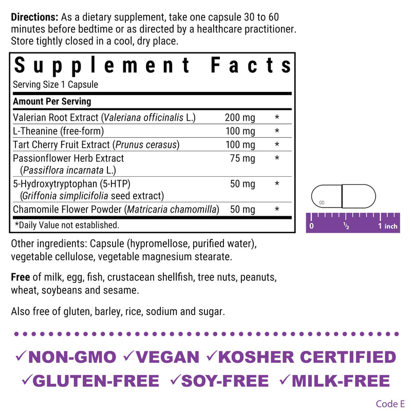 Bluebonnet Nutrition Sleep Support, Rest & Relaxation Whole Food-Based Formula*, Non-GMO, Vegan, Gluten-Free, Kosher Certified, Soy-Free, Dairy-Free, 60 Vegetable Capsules, 60 Servings | Non-GMO, Vegan, Kosher Certified, Gluten-Free, Soy-Free, Dairy-Free