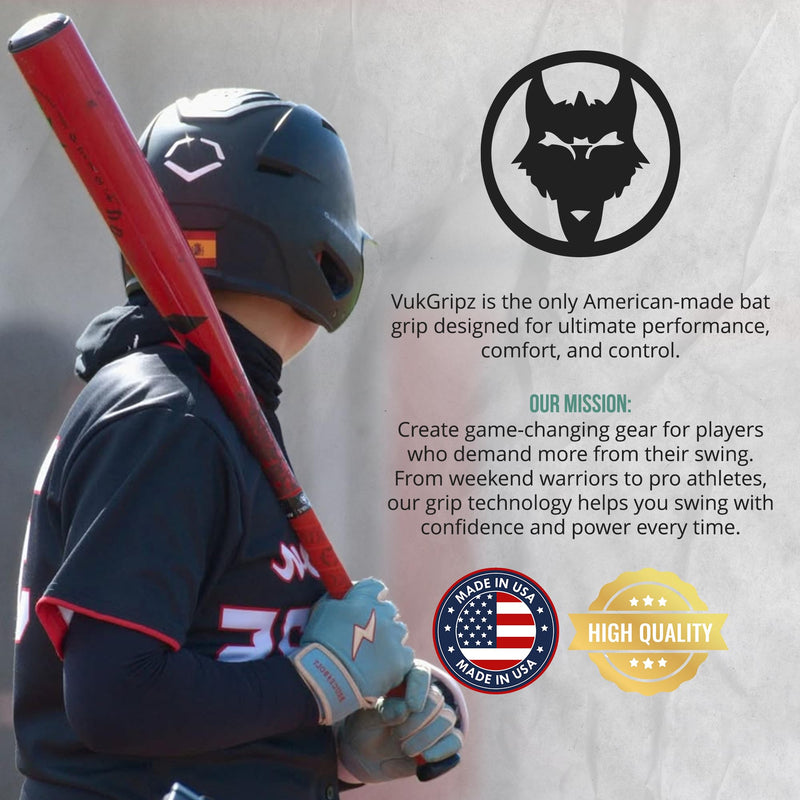 VukGripz USA Made Baseball Bat Grip Tape - Non Sticky, Friction Based, Moisture Wicking, Vibration Reducing Softball Batting Grips - Official Bat Tape Grip Supplier of USA Baseball Legacy Stars and Flags - BeesActive Australia