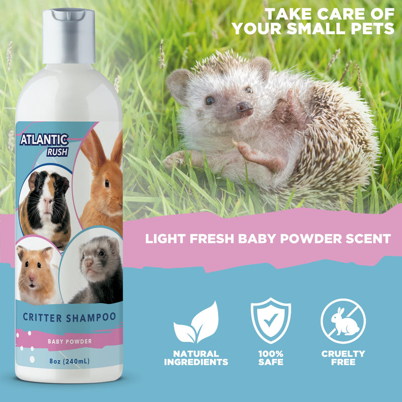 Critter Shampoo for Small Pets - 8oz Small Animal Baby Powder Scented Shampoo - Pet Shampoo for Small Critters Including Ferrets, Guinea Pigs, Rabbits, Hedgehogs, Hamsters & Sugar Gliders - PawsPlanet Australia