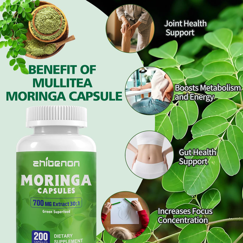 Moringa Oleifera Extract 700mg per Serving | 150 Capsules (75 Servings) | 30:1 Concentrate | Antioxidant Support for Energy & Immune Health | Non-GMO 150 Count (Pack of 1)