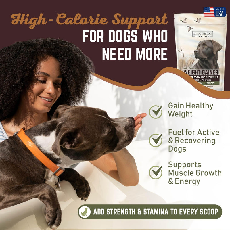 All American Canine Dog Weight Gainer Powder and Chews - High Calorie Food Supplement, Premium Quality Weight Gainer, Mass, Recovery, Appetite Stimulant