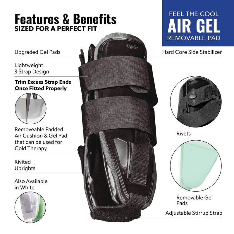 AnklePro Air Gel Stirrup Ankle Brace, Hard Core Side Stabilizer With Removable Cold Therapy Air Cushion & Gel Pad for Ankles, Ankle Brace for Women and Men, Ankle Support, Regular, White