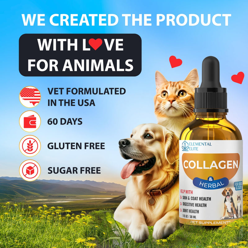 EDUZEBRA Liquid Collagen for Dogs and Cats, Skin & Coat Supplement, Itch Relief, Joint & Mobility Support, Enriched with Grass-Fed Collagen, Daily All-in-One Pet Health Formula