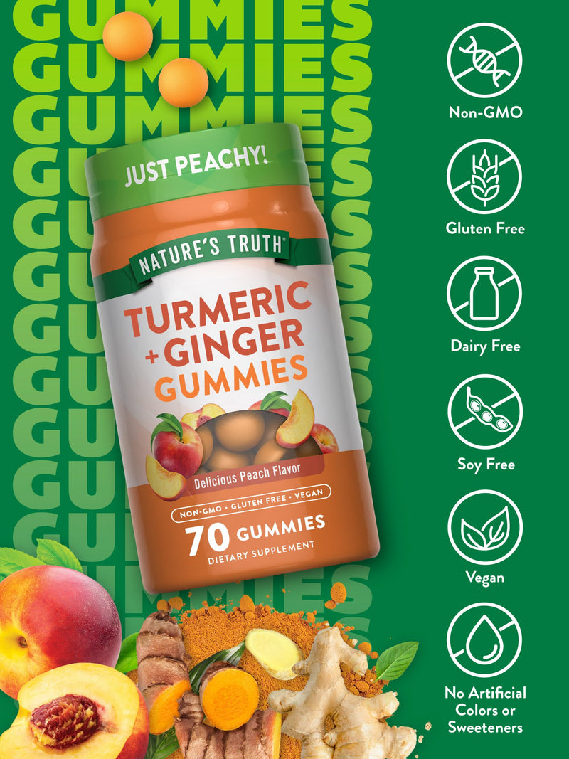 Nature's Truth Turmeric and Ginger Gummies | 70 Count | Peach Flavor | Vegan, Non-GMO, & Gluten Free Supplement - BeesActive Australia