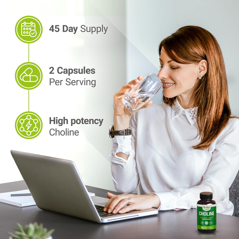 Nested Naturals Choline Bitartrate 500mg - High Potency Choline Supplements - Supports Cognitive Performance & Liver Function - 100% Vegan & Non-GMO Choline - 90 Vegan Capsules 90 Count (Pack of 1) - BeesActive Australia