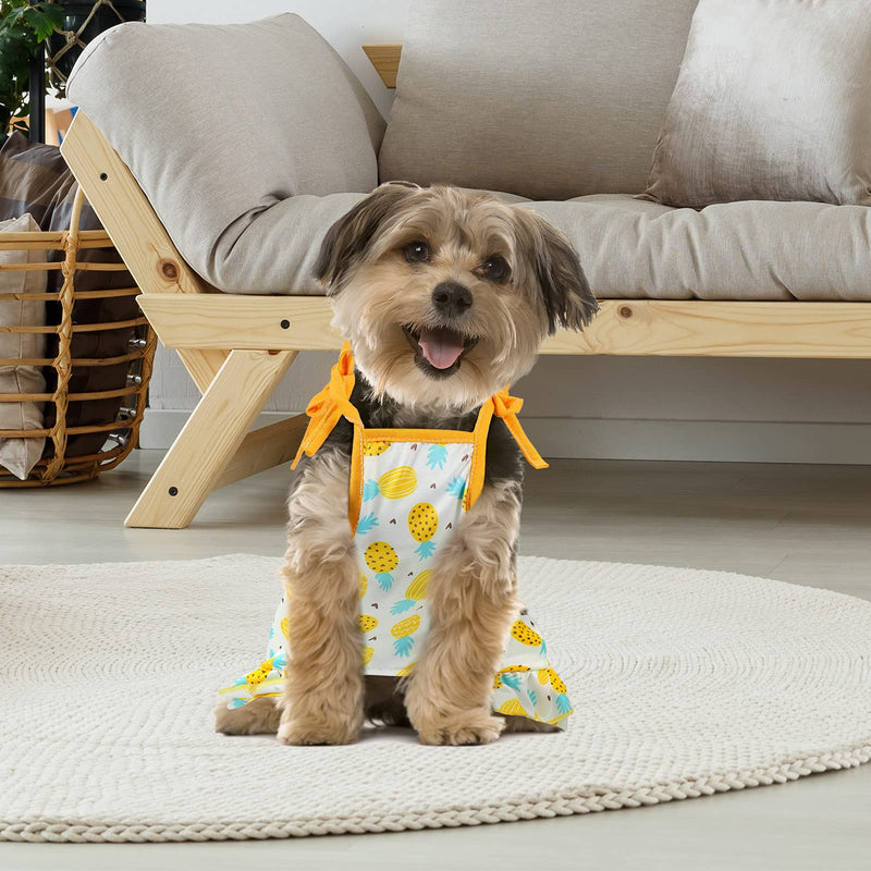 4 Pieces Pet Clothes Set Include 2 Pieces Cute Pet Dress Lovely Fruit Dog Dress and 2 Pieces Dog Shirt Breathable Pet T-Shirt Puppy Clothes for Pet (Pineapple, Sunflower,Medium) Pineapple, Sunflower Medium