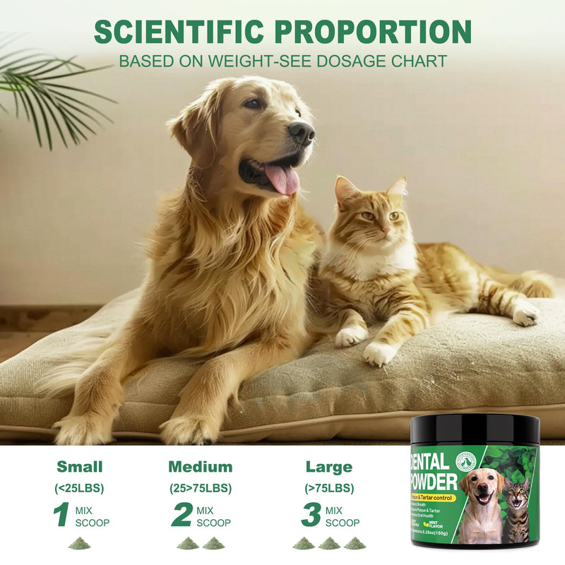 Dog Dental Powder for Teeth Cleaning - Dog Dental Care, Plaque & Tartar Remover for Teeth, Oral and Gum Health Support for All Ages Dogs & Cats, Mint Flavor