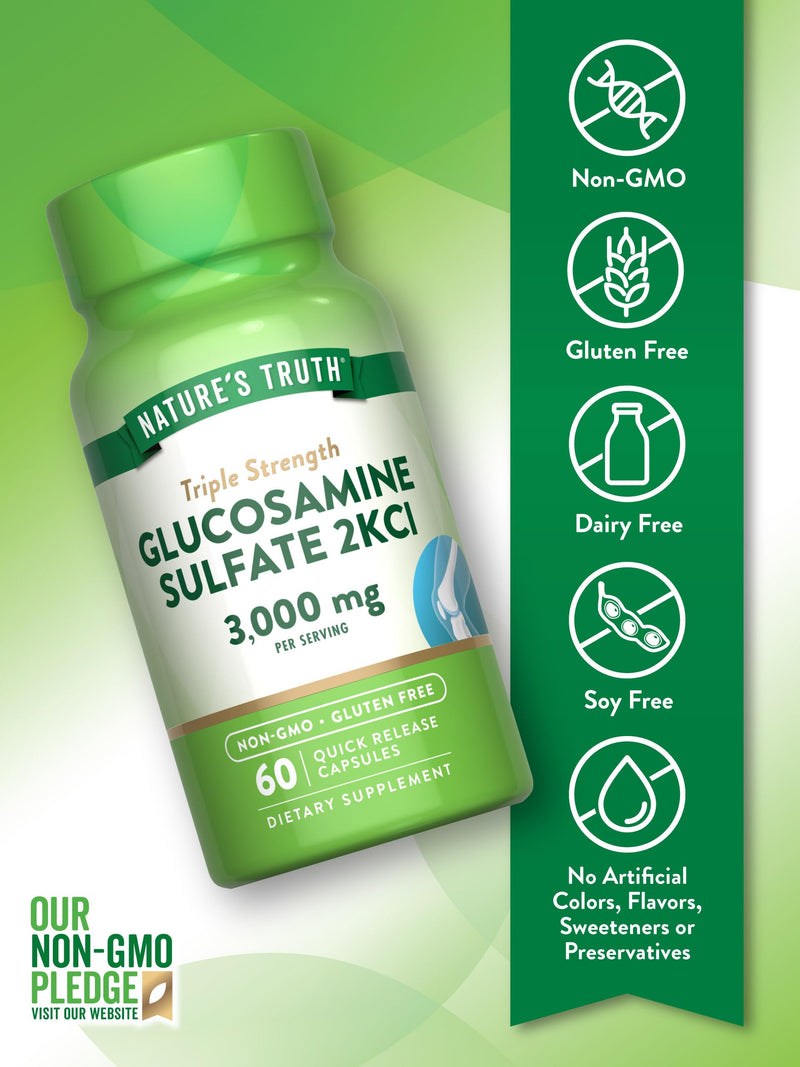 Nature's Truth Glucosamine Sulfate Capsules | 3000mg | 60 Count | Triple Strength | Non-GMO & Gluten Free Supplement | Triple Strength | Non-GMO & Gluten Free Supplement
