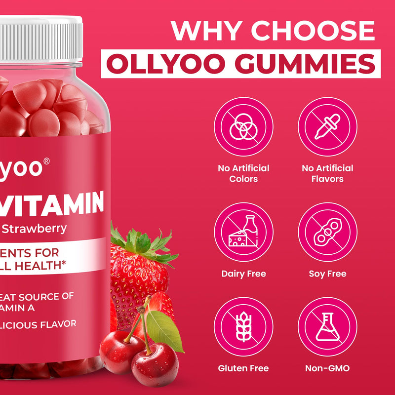 Adult Multivitamin Gummies for Men and Women — Hair, Skin, Nail & Immune Support, Daily Energy Boost — Low Sugar — Cherry & Strawberry Flavor — 60 Count (30-Day Supply)