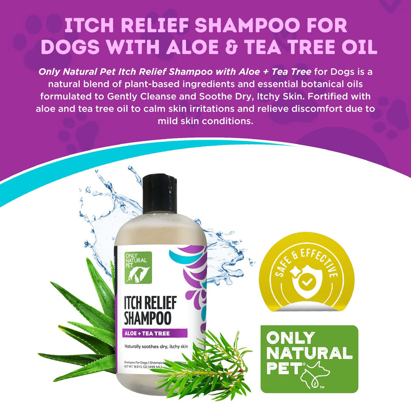 Only Natural Pet Itch Relief Shampoo with Aloe + Tea Tree for Dogs, Oatmeal Dog Shampoo for Dry Itchy Skin Allergies, Anti Itch Sensitive Skin No Sulfates, Parabens, Phosphates, Phthalates - 16.9 Oz 16.9 oz - Shampoo - PawsPlanet Australia