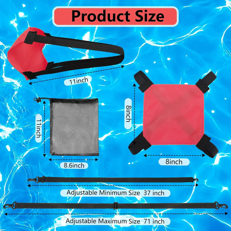UCEDER Swim Parachute Resistance Training Set, Adjustable Swim Belt with Drag Parachute for Strength & Endurance,Swimming Resistance Training Equipment Red - BeesActive Australia