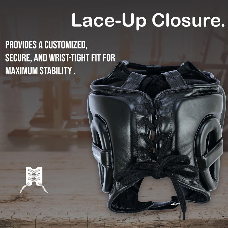 Leather Lace Up Boxing Headgear for Sparring and Training Premium Leather Head Guard for Boxing MMA Muay Thai Kickboxing and Martial Arts Black Large - BeesActive Australia