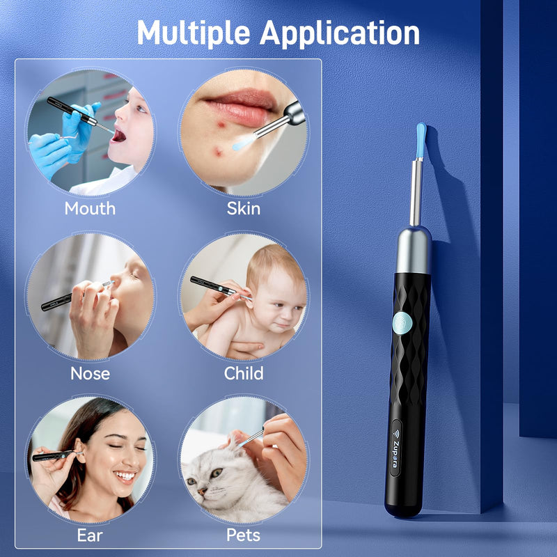 ZUPORA Ear Wax Removal, Ear Camera with 1440P HD, Ear Cleaner with Camera Built-in WiFi, Earwax Removal Kit with 6 Ear Pick, Otoscope with Lights, Ear Cleaning Kit for Android and iOS (Black) Black - BeesActive Australia