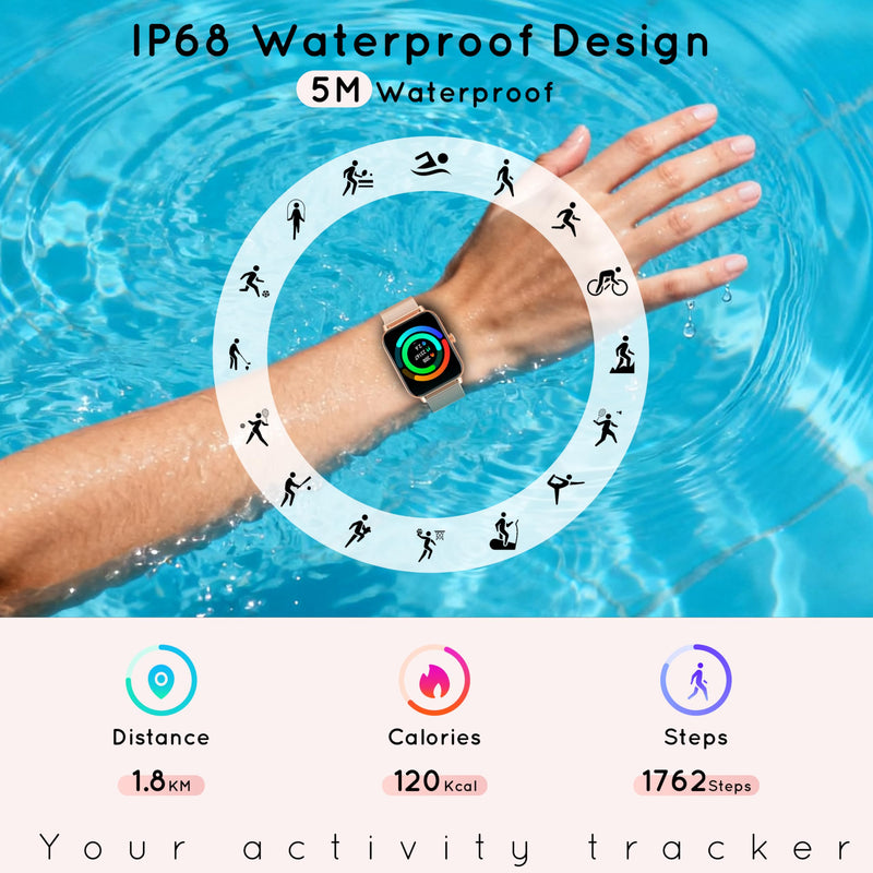 Smart Watch for Women Men 3 Bands (Answer/Make Calls) 1.85" HD Fitness Tracker Smartwatch for Android iPhone with Steps Tracking/Heart Rate/Sleep Monitor, 120+ Sports Modes IP68 Waterproof, Rose Gold